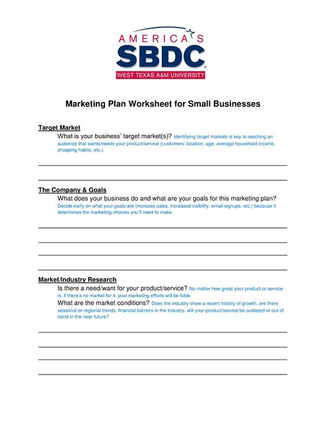 Small Business Marketing Plan Worksheet Templates At