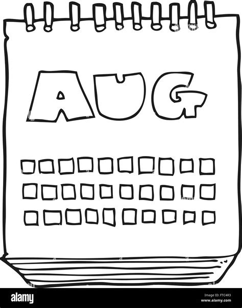Freehand Drawn Black And White Cartoon Calendar Showing Month Of August