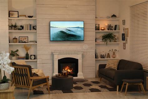 Cozy Living Room Interior With Comfortable Sofa Armchairs And
