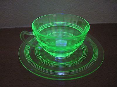 Vintage Depression Era Green Uranium Vaseline Glass Cup Saucer Fluted