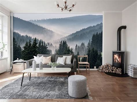 Forest Mountain Wall Mural Mountain View Mural Misty Forest Etsy
