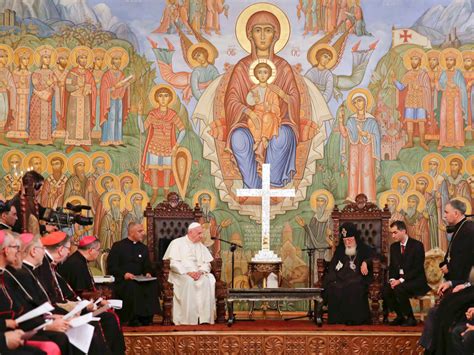 PRINT Pope Francis Sits Next Georgia S Orthodox Patriarch Ilia II In