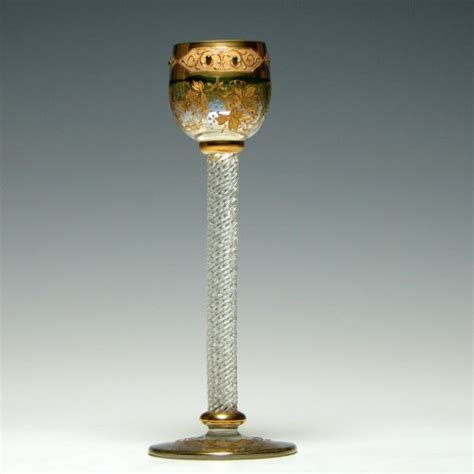A Gilt Moser Cordial Glass With A Rope Twist Stem