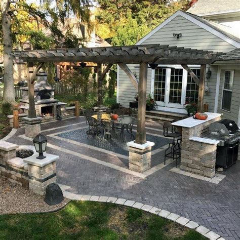 Home Backyard Designs Paver Patio With Wood Pergola Patio Backyard