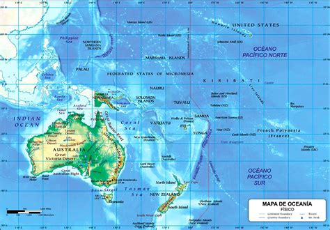Mapa De Oceanía Político Y Físico Mudo Y Relleno Países
