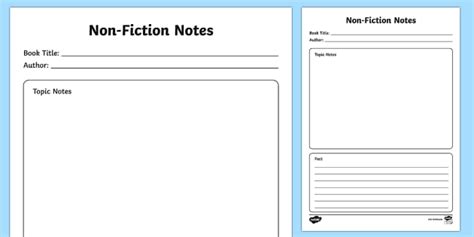 Nonfiction English Reading Notes Template English Resource