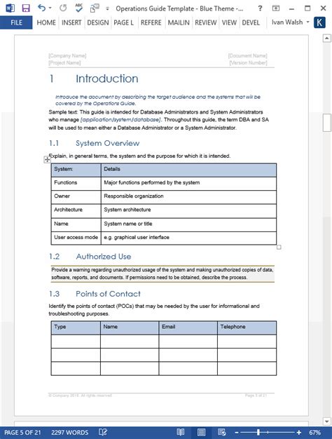 Operations Guide Template Ms Wordexcel Templates Forms