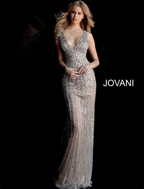 Jovani Silver And Nude Embellished Prom Dress