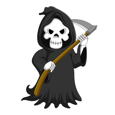 Premium Vector Cute Cartoon Grim Reaper With Scythe