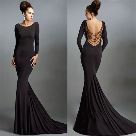Buy Simple Long Black Prom Dresses Long Sleeve