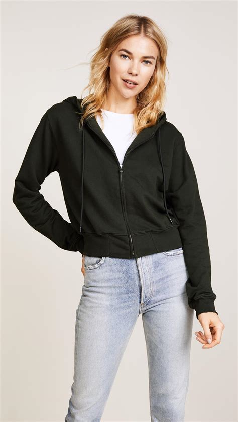 Cotton Citizen Cotton The Milan Cropped Zip Up Hoodie In Army Black