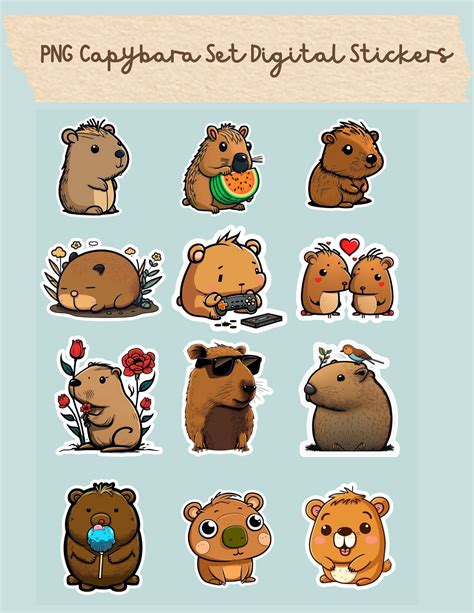 Capybara Digital Stickers Capybara Set Cute Capybara Clipart Png Etsy