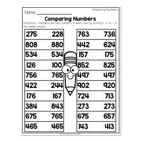 2nd Grade Math Worksheets Place Value Comparing Numbers A4a