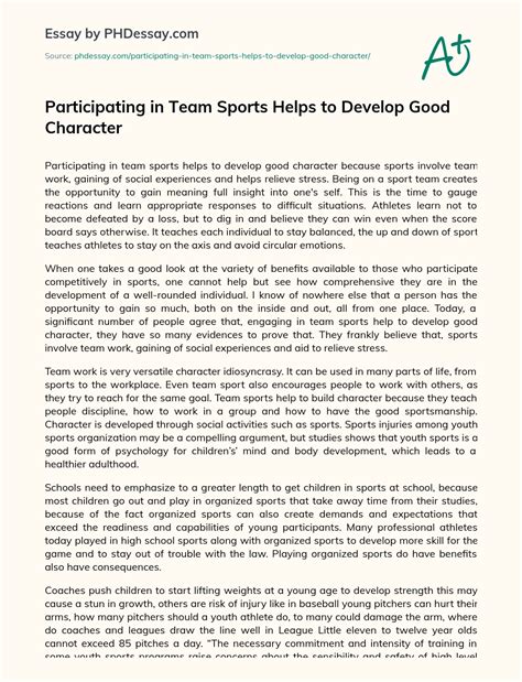Participating In Team Sports Helps To Develop Good Character Personal