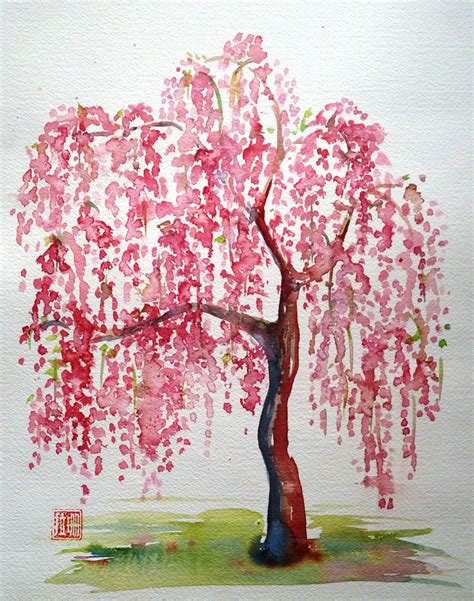 Cherry Blossom Tree Minimalist Watercolor Painting By Joanna Szmerdt