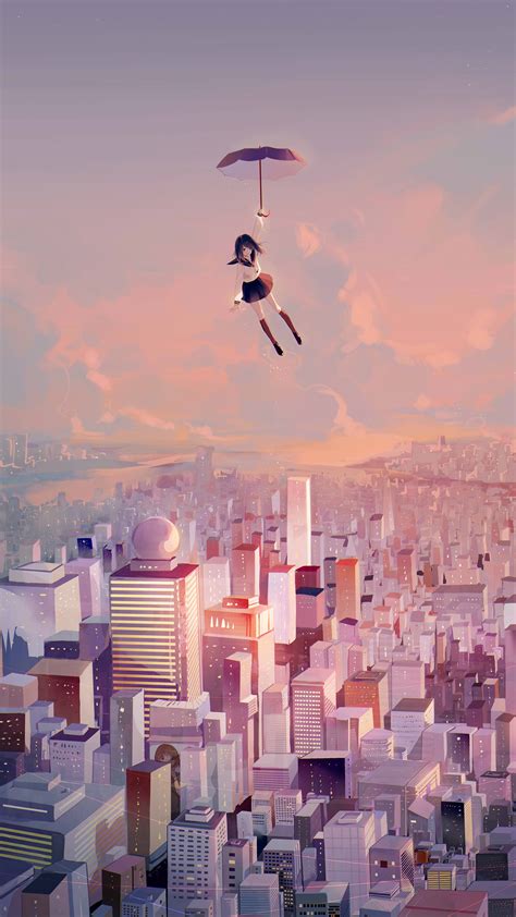 2160x3840 Anime Girl Flying With Umbrella 4k Sony Xperia X