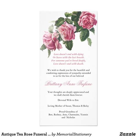 Antique Tea Rose Funeral Thank You Funeral Thank You Cards Funeral