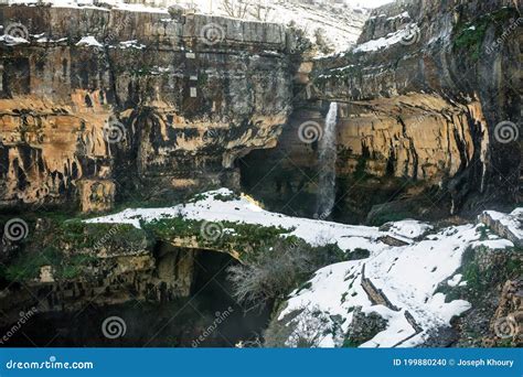 Baatara Gorge Waterfall And The Natural Bridges In Winter Tannourine