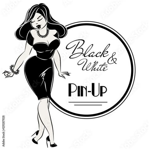 Black And White Pin Up Sexy Woman Hand Drawn Vector Illustration Stock