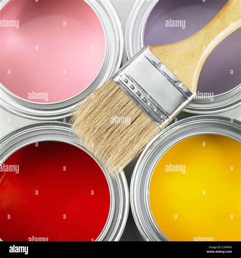 Paint Colors And A Paint Brush Stock Photo Alamy