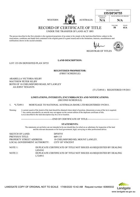 Abel Property Certificate Of Title 58 61a Page 1 Created With