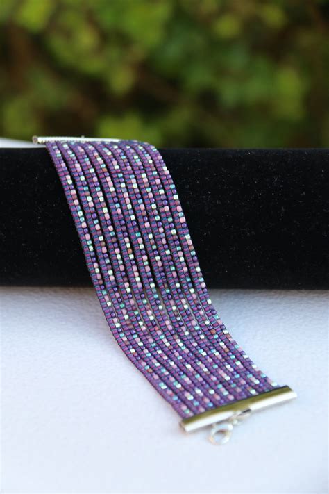 Multi Strand Purple Beads Bracelet Handmade Loom Bracelet Etsy