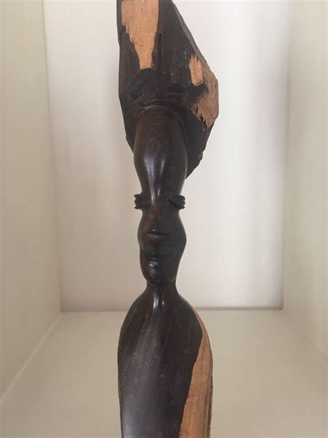 African Ebony Wood Hand Carved Sculpture Carving Female Head 31cm From