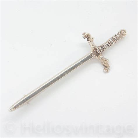 Vintage Silver Celtic Sword Kilt Pin Brooch By Robert Allison Signed