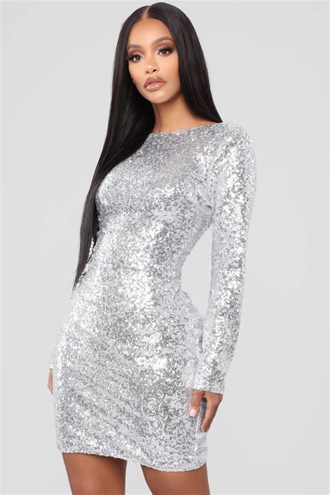 Silver Sequin Long Sleeve Mini Dress Dresses Images