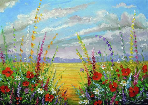 Summer Flowers In The Field Painting By Olha Darchuk Pixels