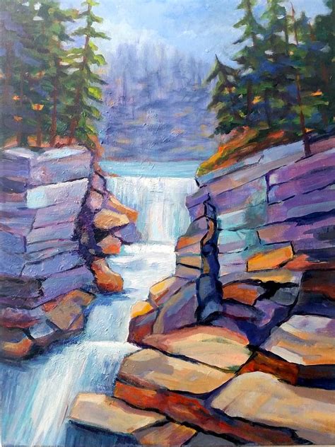 Rocky Waterfall Painting By Rosie Sherman Pixels