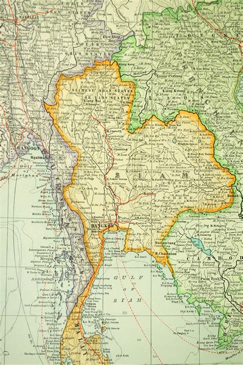 Antique Map Southeast Asia Burma Siam Cambodia Large Wedding Etsy