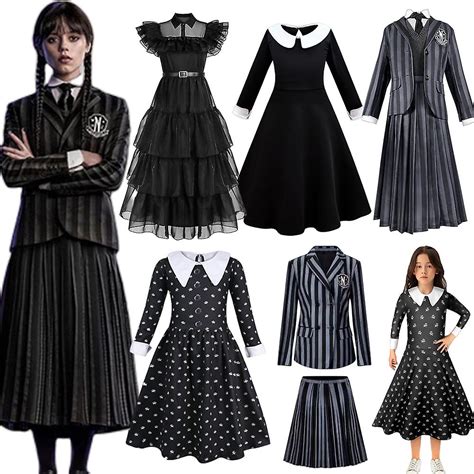 Wednesday Addams Costume For Womens Girls Wednesday Addams Series Cosplay Dress Outfit