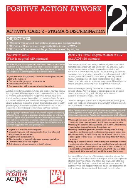 Positive Action At Work Activity Card 2 Stigma Sida Entreprises