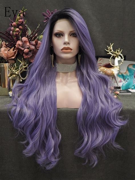 Evahair Purple Waist Wavy Synthetic Lace Front Wig With Black Root Home Evahair