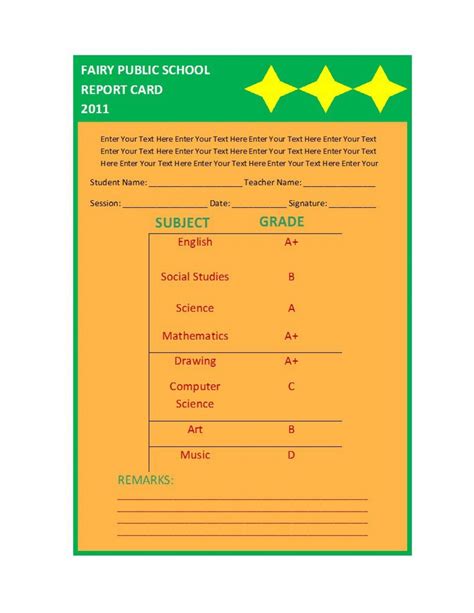 Free Report Card Template ~ Addictionary