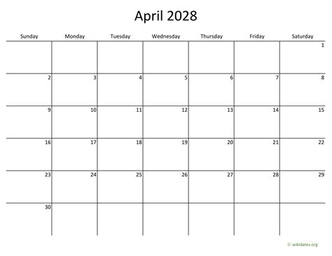 April 2028 Calendar With Bigger Boxes