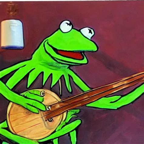 Kermit The Frog Playing Banjo Painted By Gerard Way Stable Diffusion