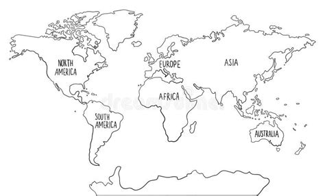 Hand Drawn Doodle World Map With Continents North And South America