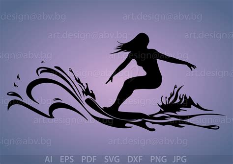 Vector Surfer Girl Ai Eps Svg Dxf Pdf Png Etsy Canada