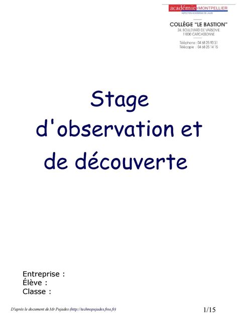 Rapport De Stage Dobservation Exemples Et Conseils Modè