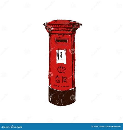 Traditional British Red Royal Mail Pillar Box Sketch Style Ink Pen