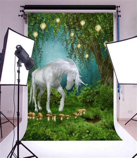Fairy Tale Forests Meadow Unicorn Trees Mushroom Grass Backdrops Vinyl