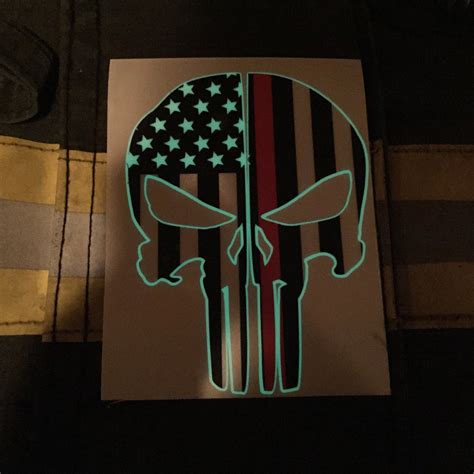 Thin Red Line Flag Punisher Skull Reflectiveglow In The Dark Outline