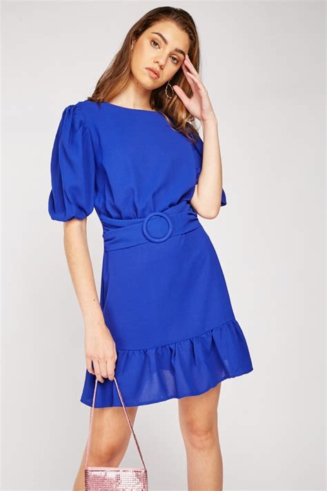 belted short sleeve ruffle mini dress fuchsia or royal blue just 7