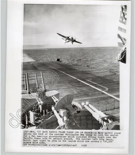 Plane Takes Off Of Aircraft Carrier Uss Philippine Sea 1957 Press