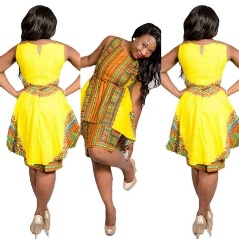 Summer Vintage Yellow Ethnic Pattern Traditional African Dresses Women