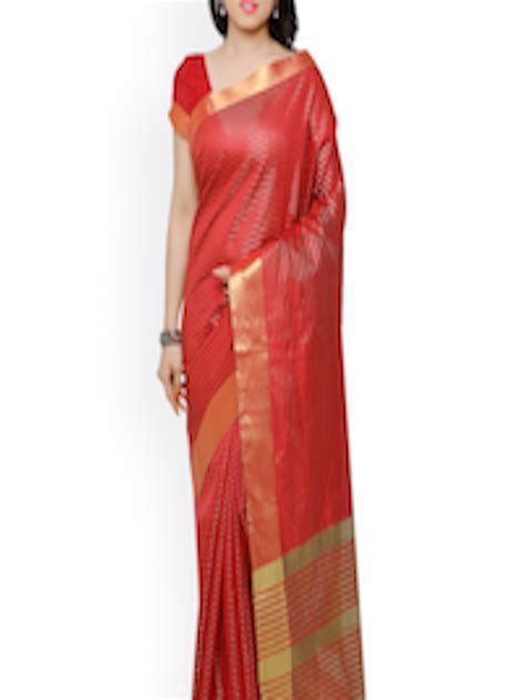 Buy Satrani Red Striped Mysore Cotton Silk Traditional Saree Sarees For Women 1810646 Myntra