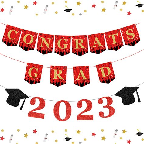 Congrats Grad Banner 2023 Red Graduation Banner Easy To Assemble