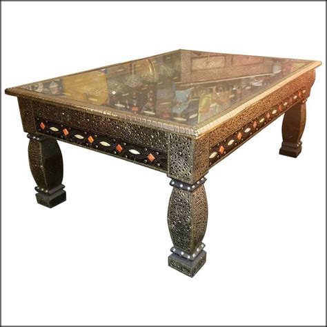 Available in square and rectangular shapes. Moroccan Metal Inlaid Coffee Table - Camel Bone Added ...